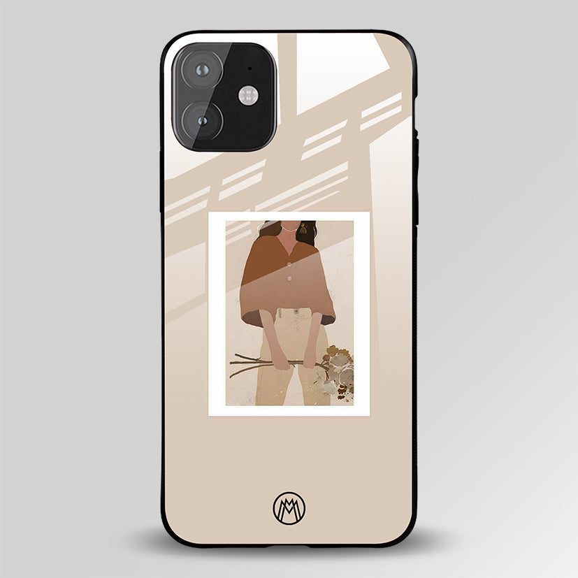 Beige Brown Young Lady Design Glass Case Phone Cover