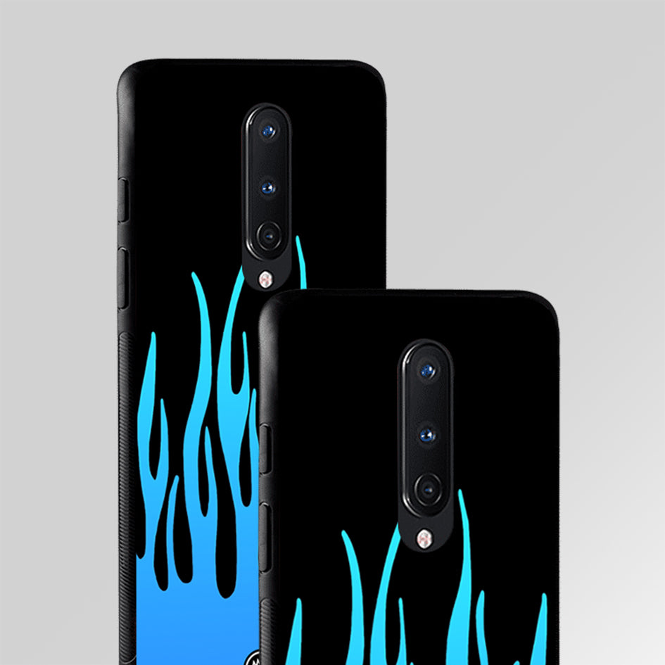 Blue Flames On Black Glass Case Phone Cover