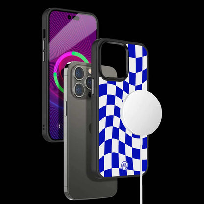 Blue White Trippy Check Pattern Phone Cover | MagSafe Case