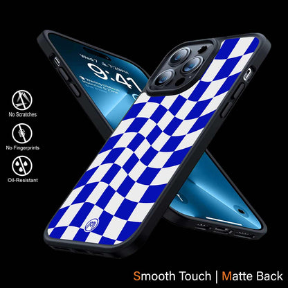 Blue White Trippy Check Pattern Phone Cover | MagSafe Case