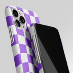 Purple White Trippy Check Pattern Matte Case Phone Cover