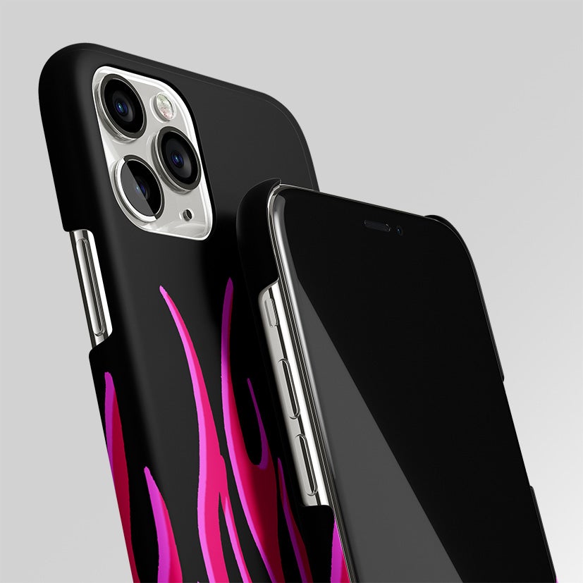 Pink Flames On Black Matte Case Phone Cover