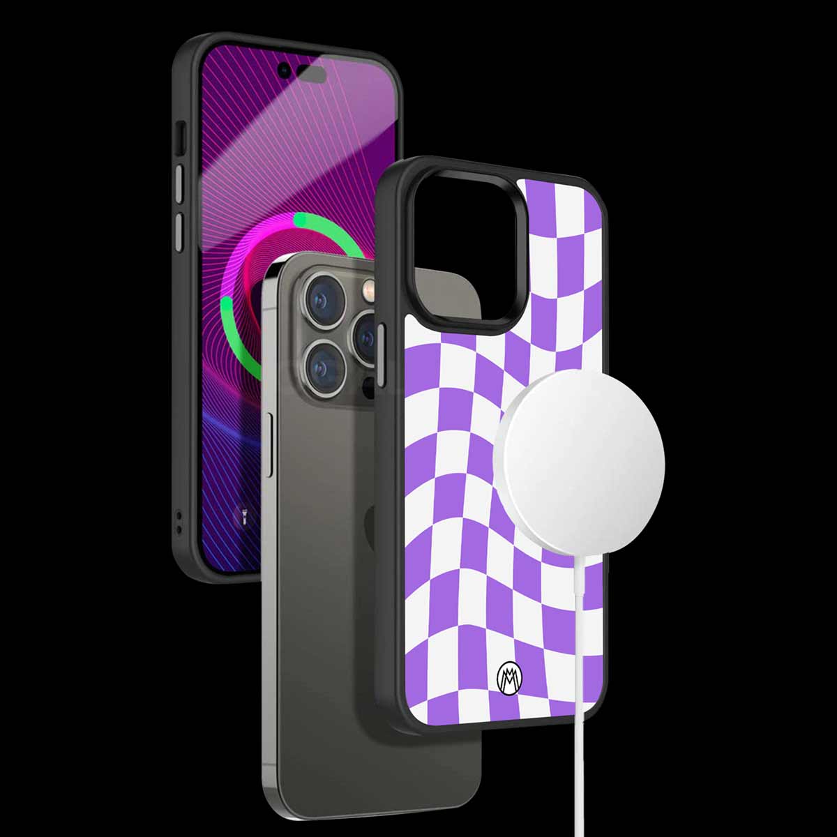 Purple White Trippy Check Pattern Phone Cover | MagSafe Case