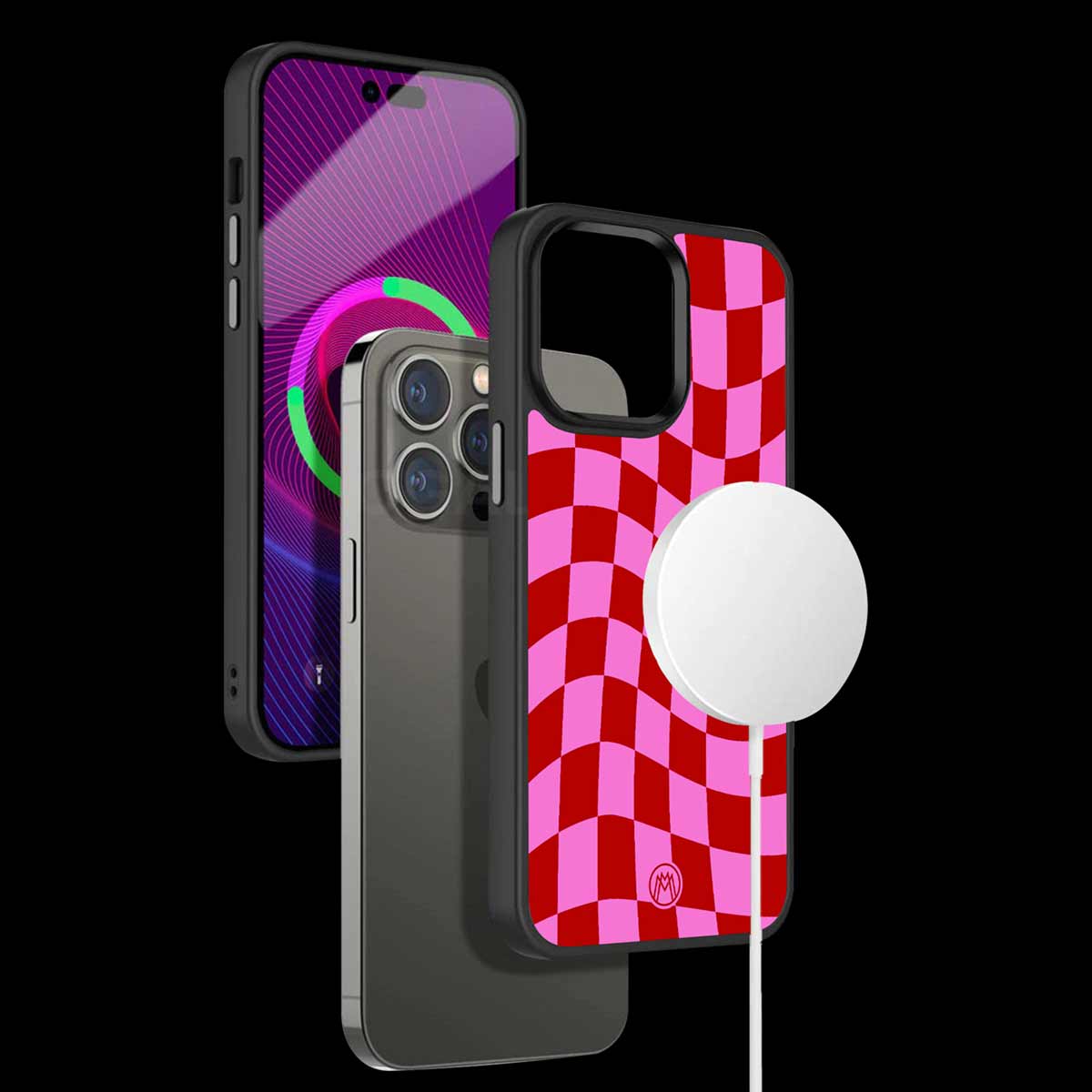 Red Pink Trippy Check Pattern Phone Cover | MagSafe Case