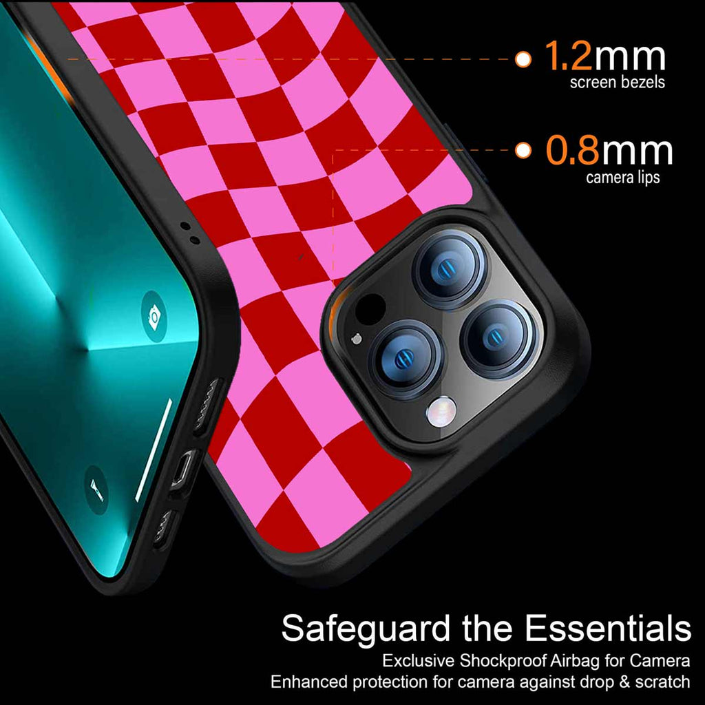 Red Pink Trippy Check Pattern Phone Cover | MagSafe Case