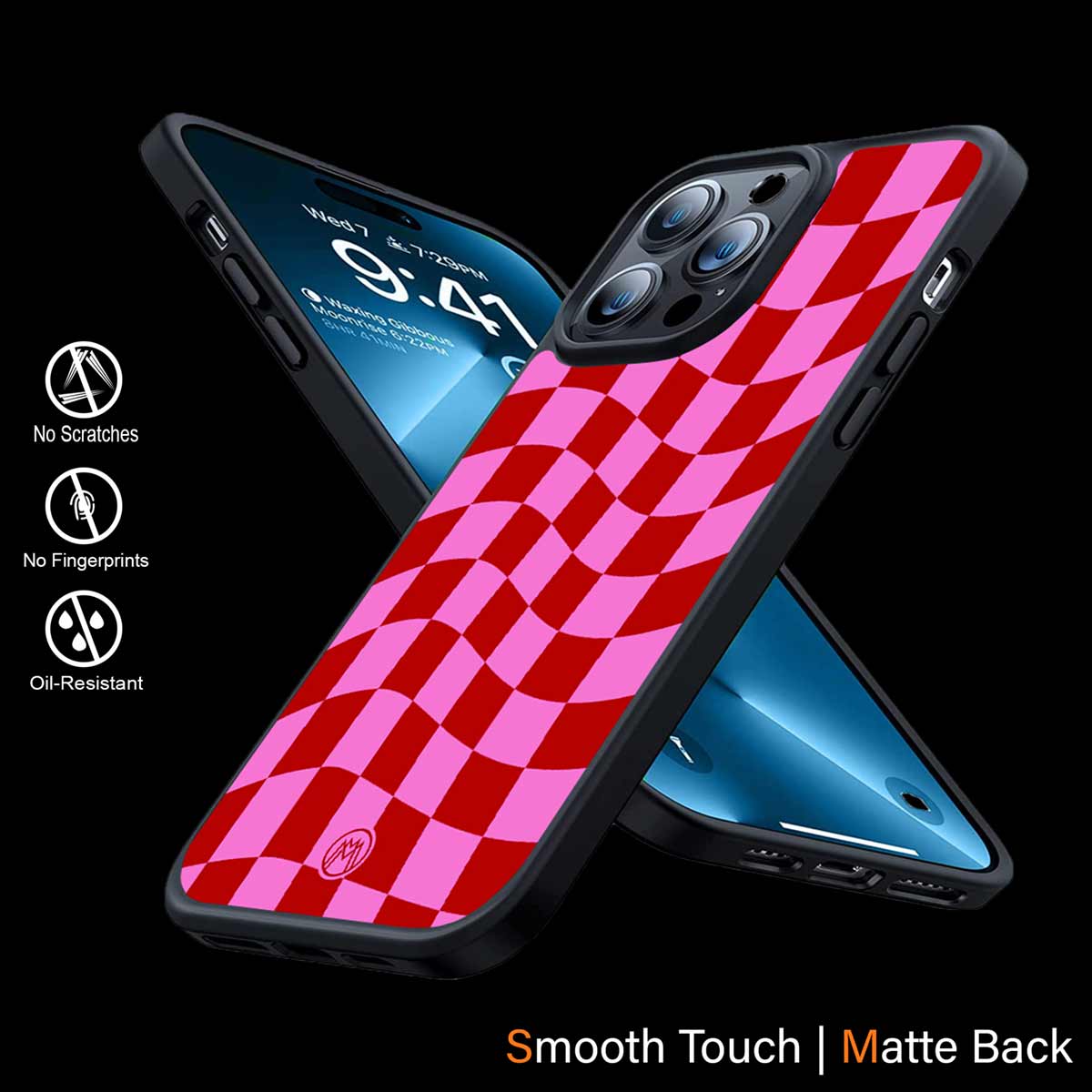 Red Pink Trippy Check Pattern Phone Cover | MagSafe Case