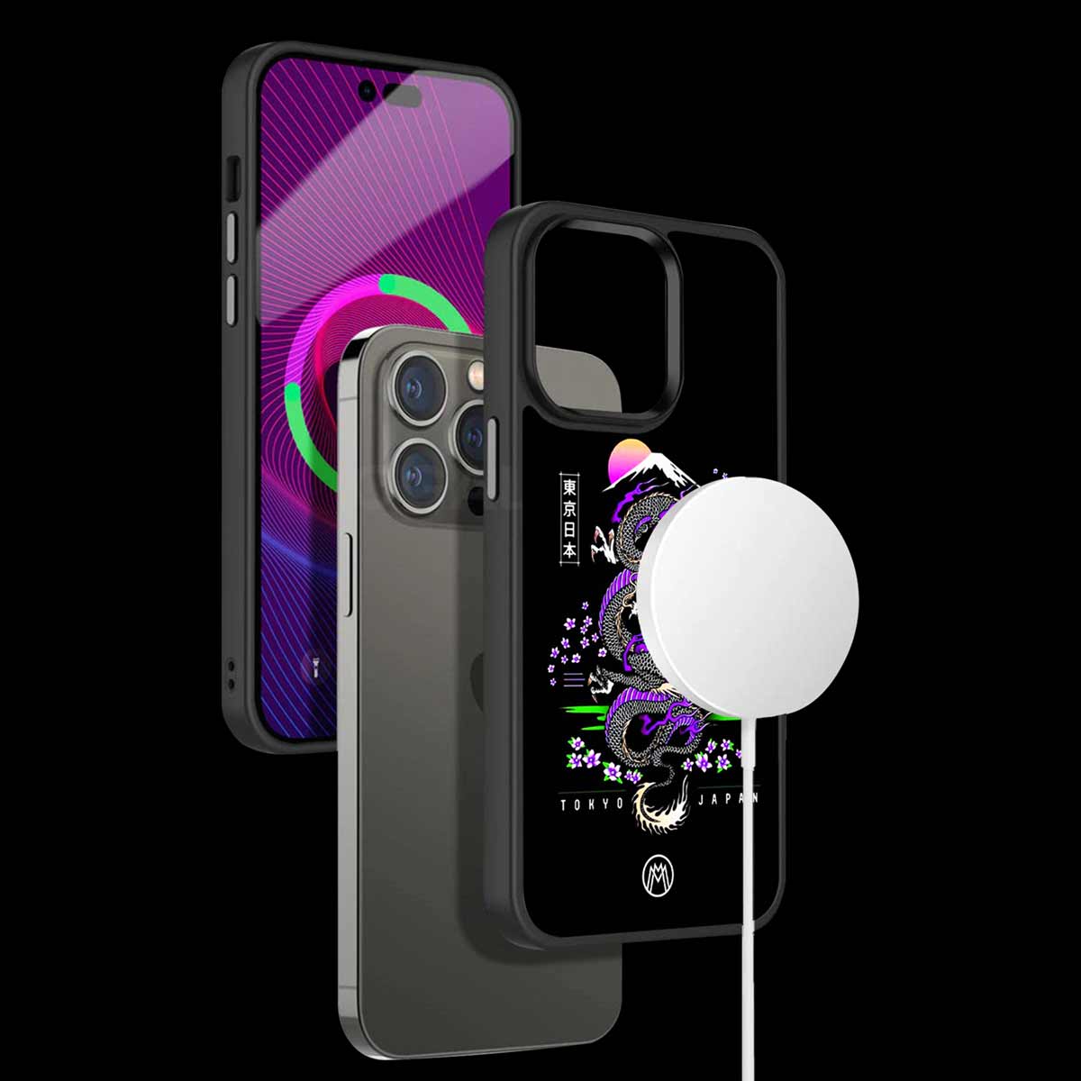 Tokyo Japan Purple Dragon Black Phone Cover | MagSafe Case