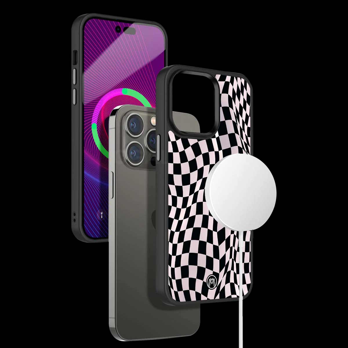 Trippy B&W Check Pattern Phone Cover | MagSafe Case