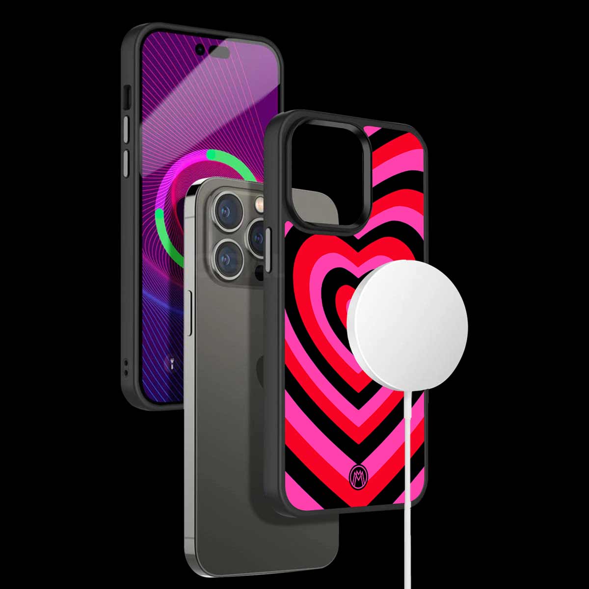 Y2K Black Pink Hearts Aesthetic Phone Cover | MagSafe Case