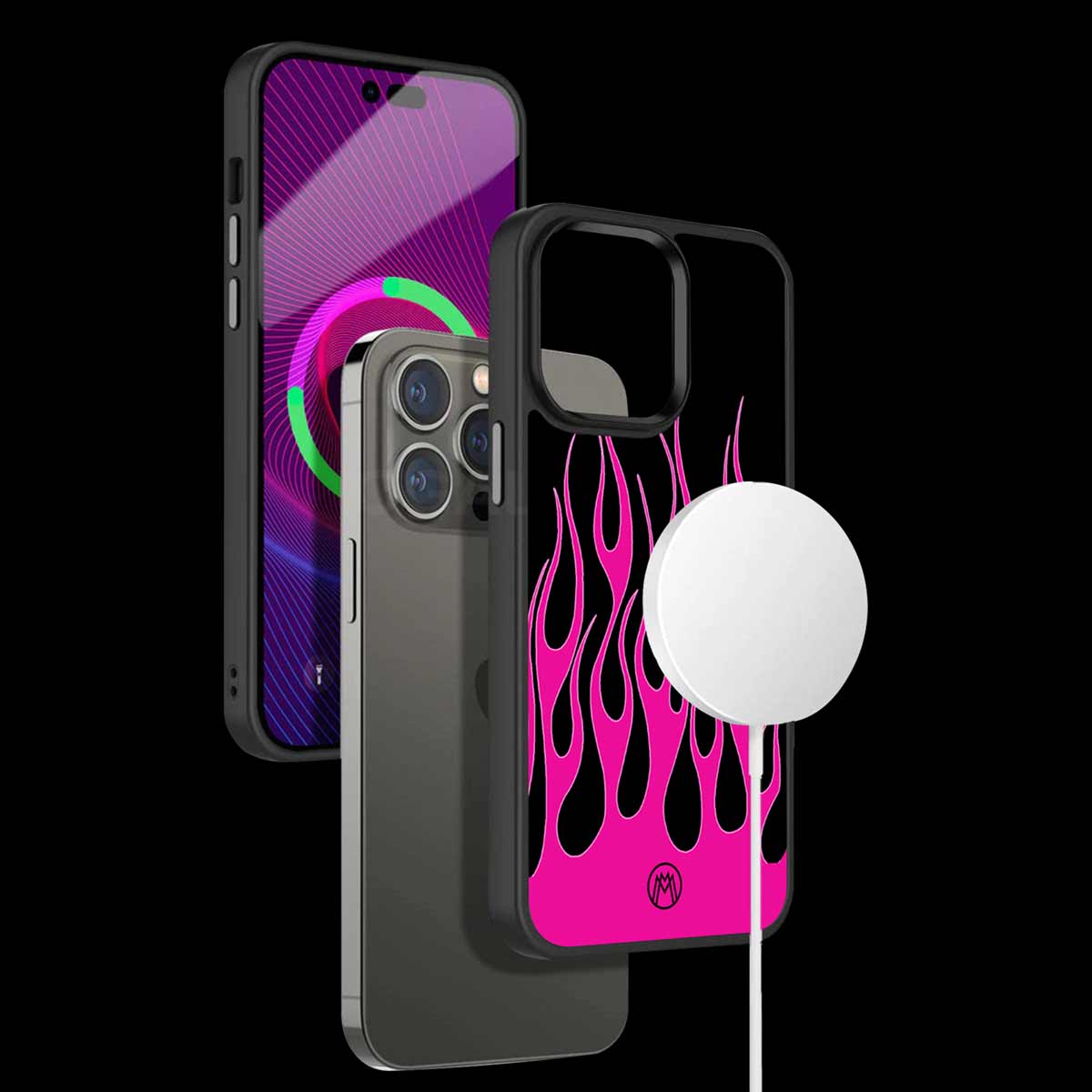 Y2k Black Pink Flames Phone Cover | MagSafe Case
