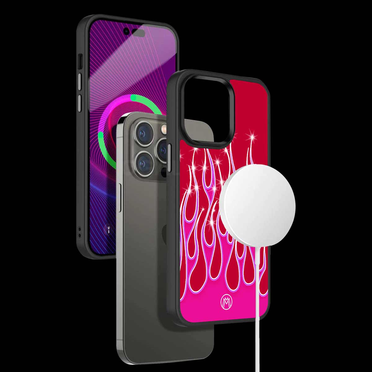 Y2k Magenta Glittery Flames Phone Cover | MagSafe Case