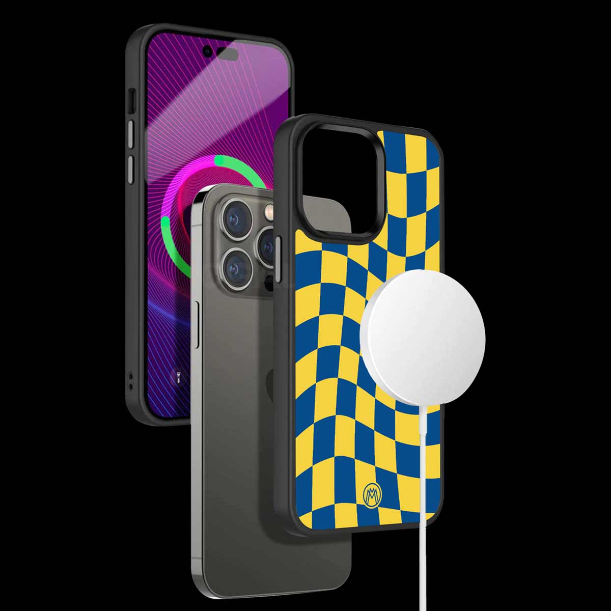 Yellow Blue Trippy Check Pattern Phone Cover | MagSafe Case