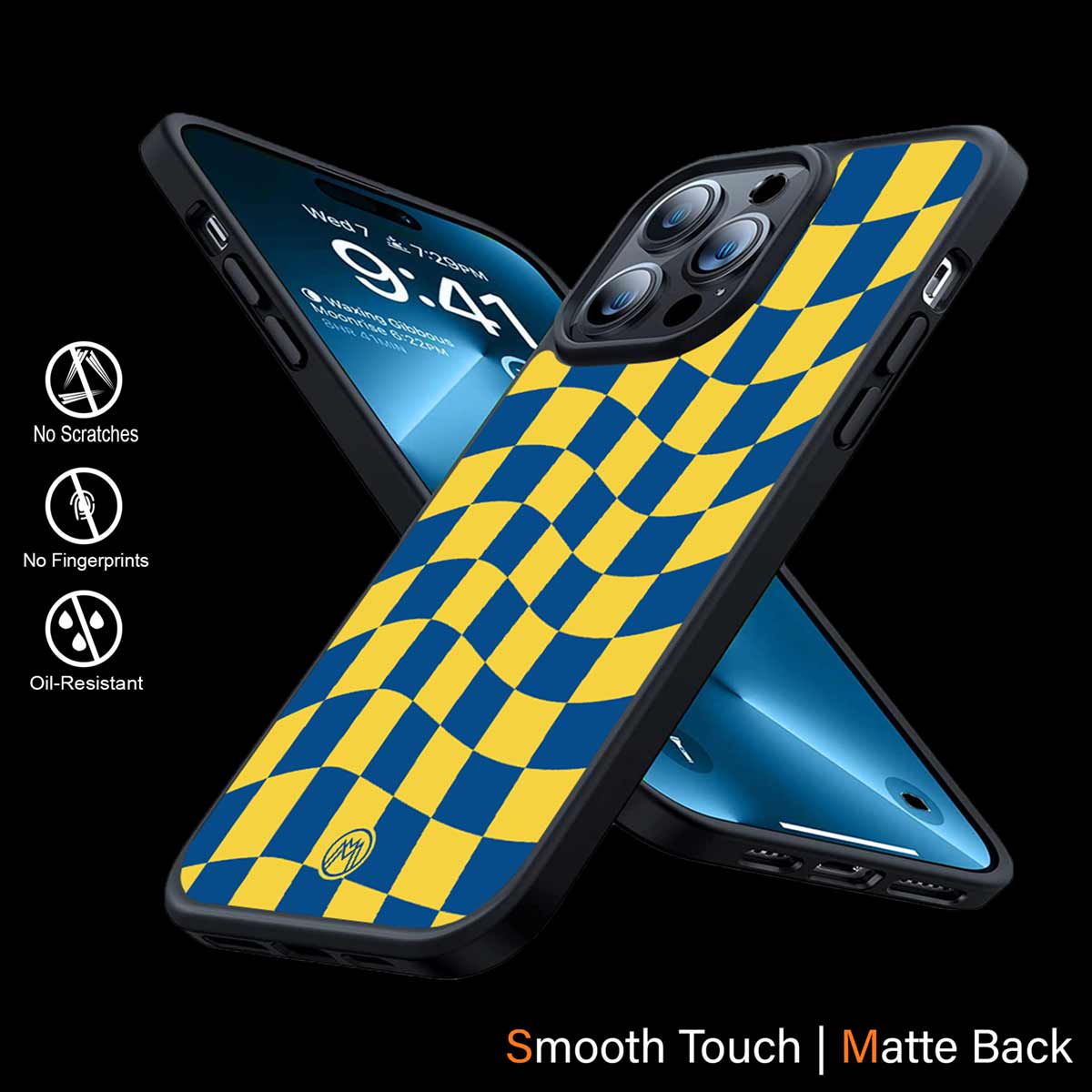 Yellow Blue Trippy Check Pattern Phone Cover | MagSafe Case