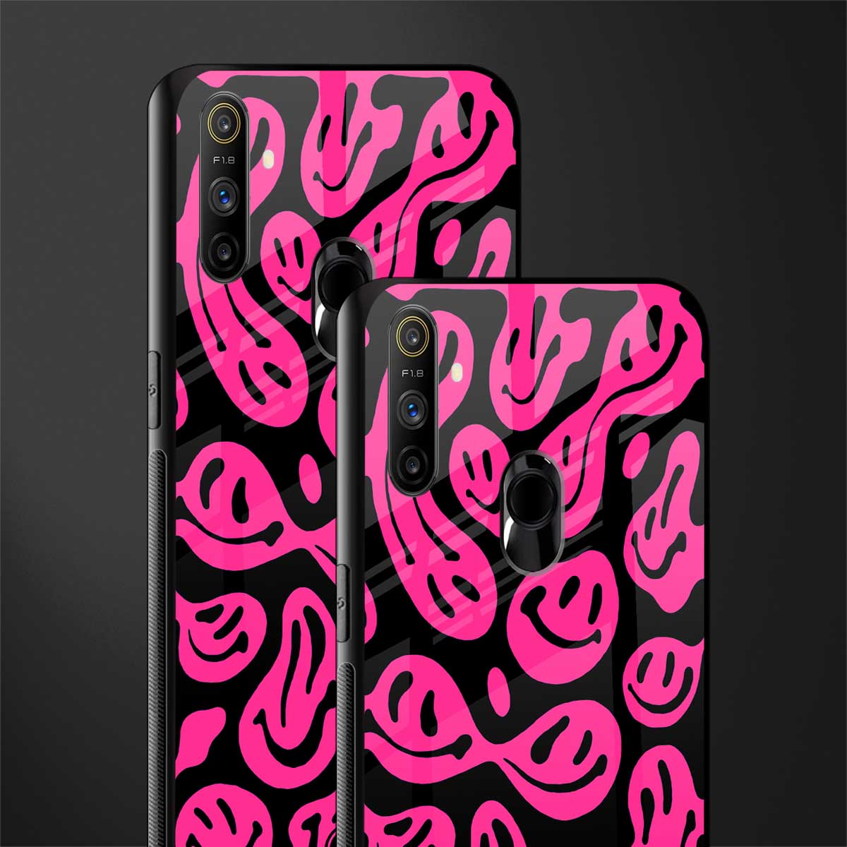 acid smiles black pink glass case for realme narzo 10a image-2