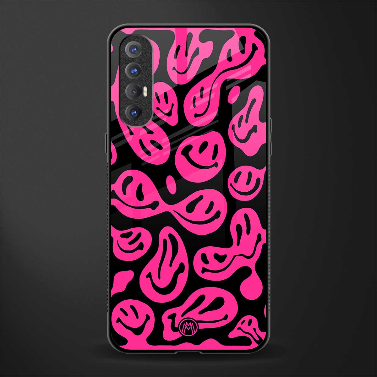 acid smiles black pink glass case for oppo reno 3 pro image