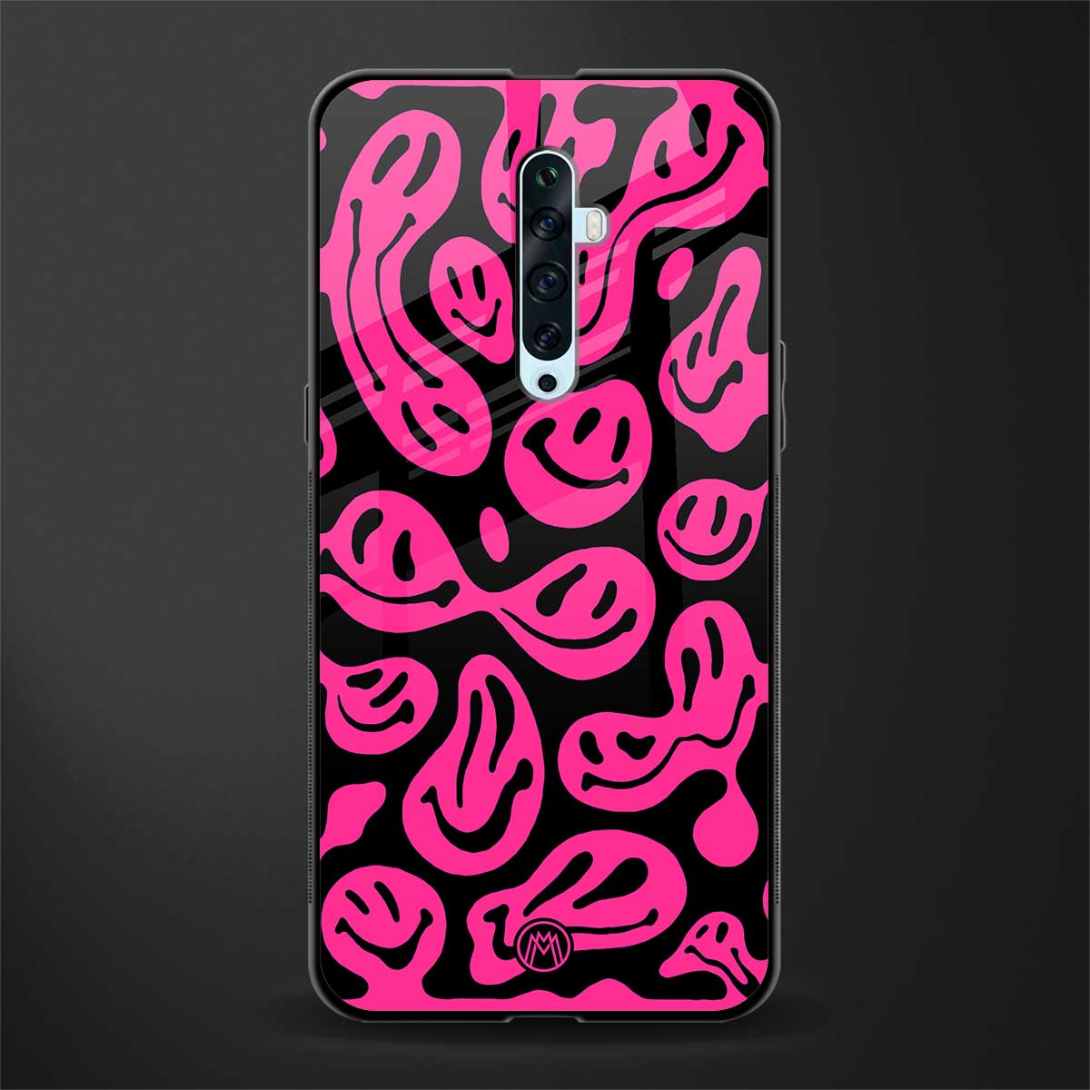 acid smiles black pink glass case for oppo reno 2f image