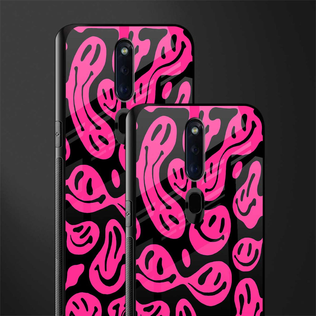 acid smiles black pink glass case for oppo f11 pro image-2