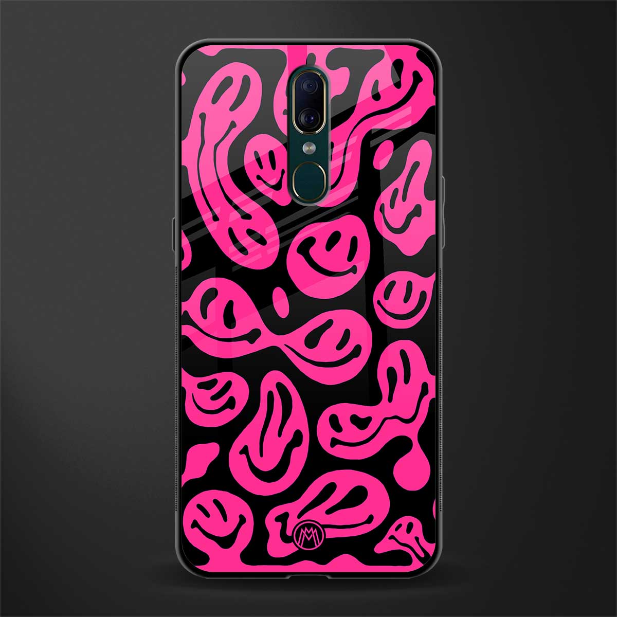 acid smiles black pink glass case for oppo f11 image