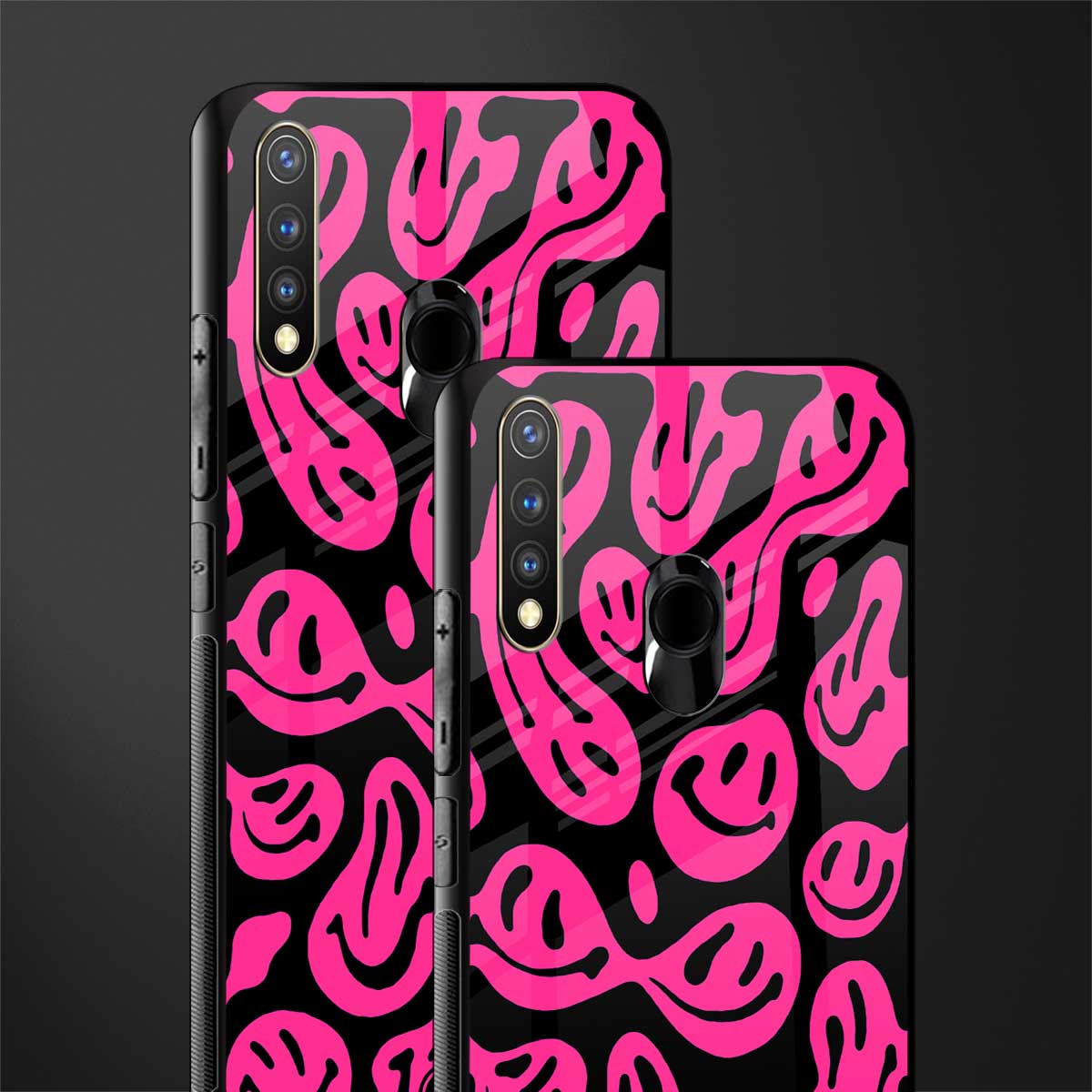 acid smiles black pink glass case for vivo y19 image-2