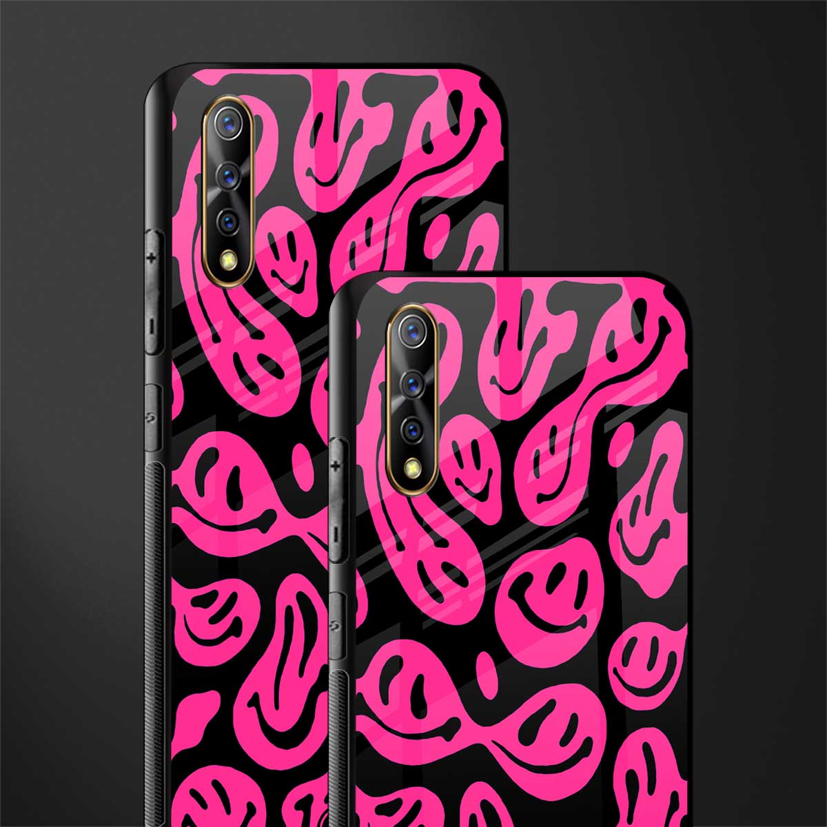 acid smiles black pink glass case for vivo z1x image-2