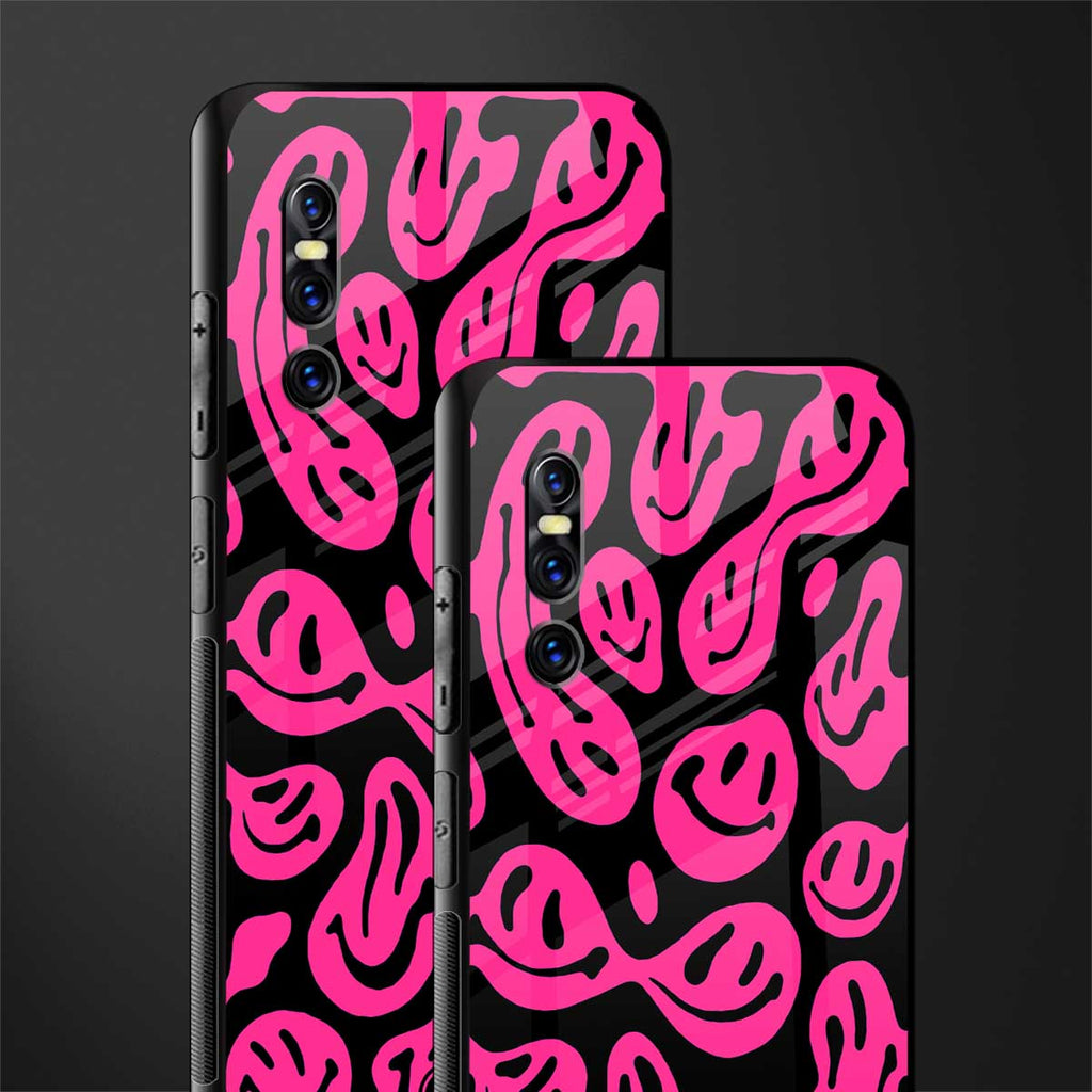 acid smiles black pink glass case for vivo v15 pro image-2