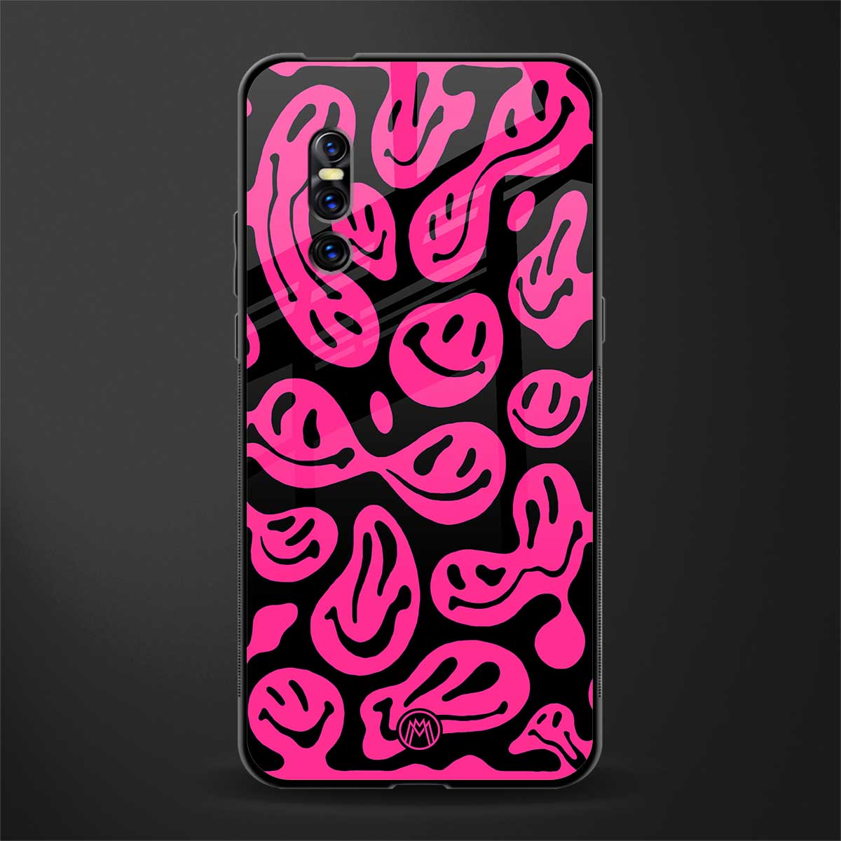 acid smiles black pink glass case for vivo v15 pro image