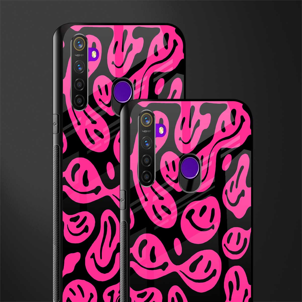acid smiles black pink glass case for realme 5i image-2