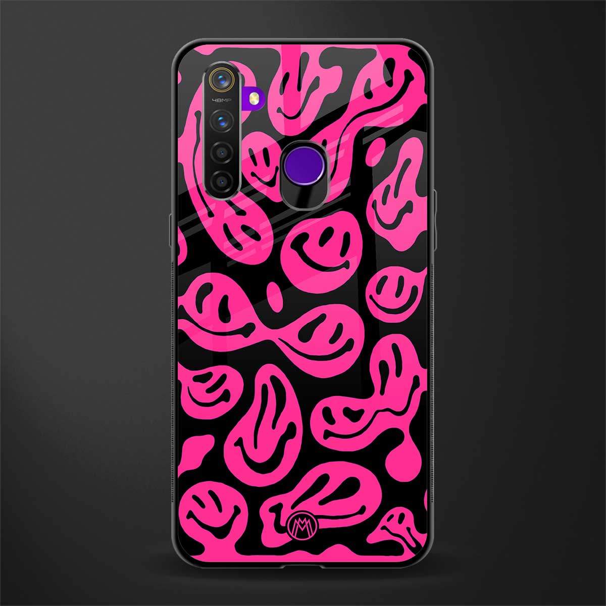 acid smiles black pink glass case for realme 5i image