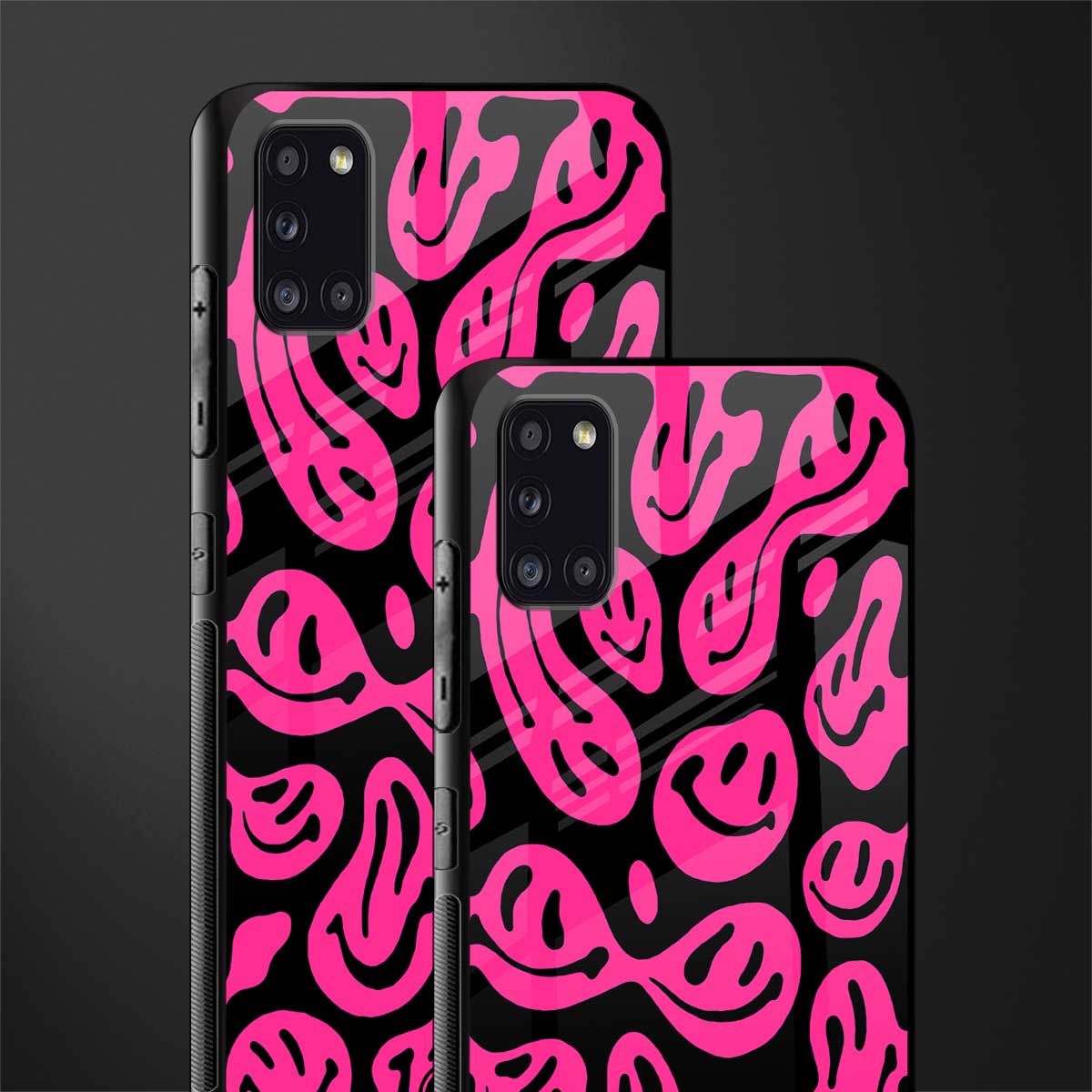 acid smiles black pink glass case for samsung galaxy a31 image-2