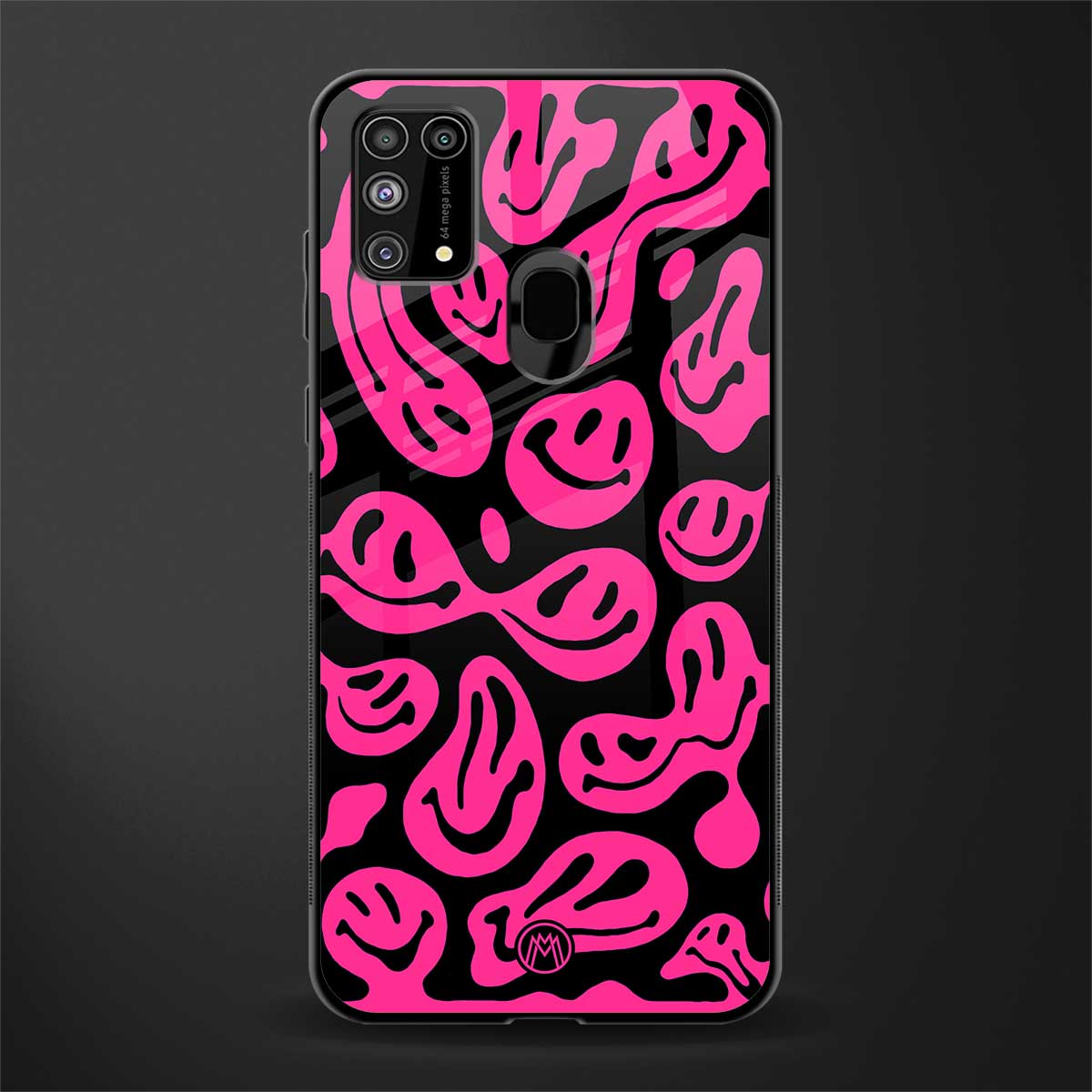 acid smiles black pink glass case for samsung galaxy f41 image