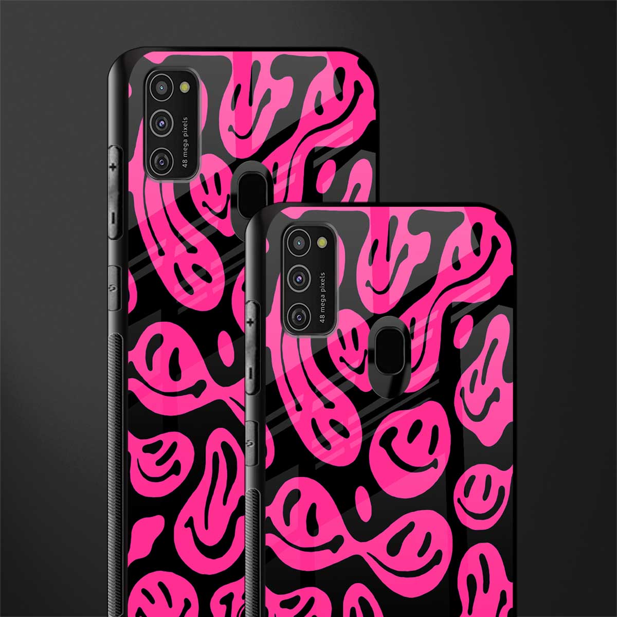 acid smiles black pink glass case for samsung galaxy m21 image-2