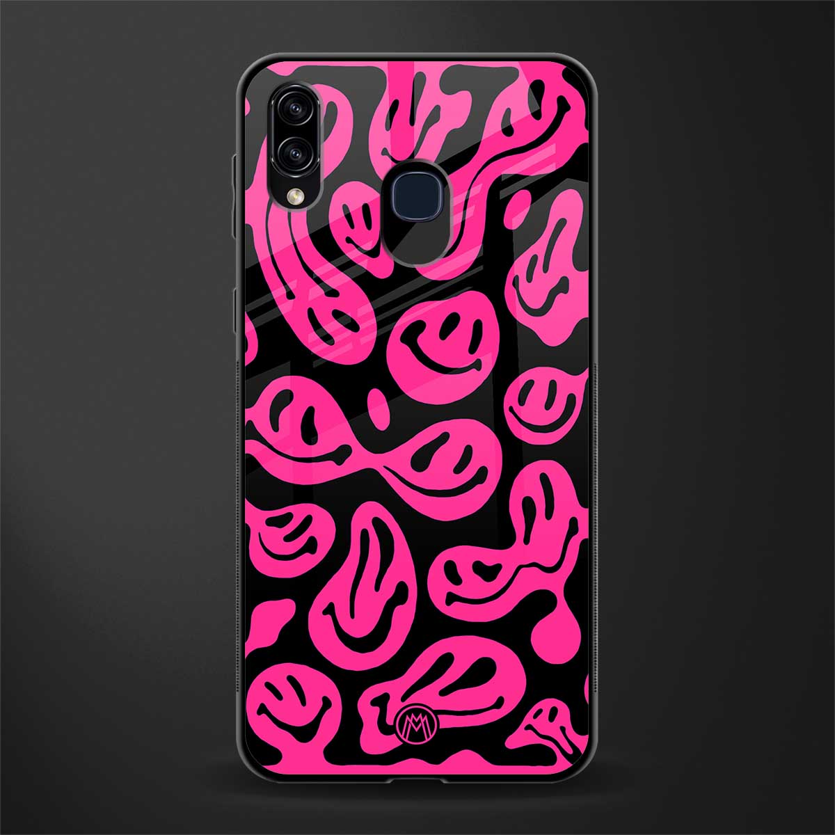 acid smiles black pink glass case for samsung galaxy a20 image