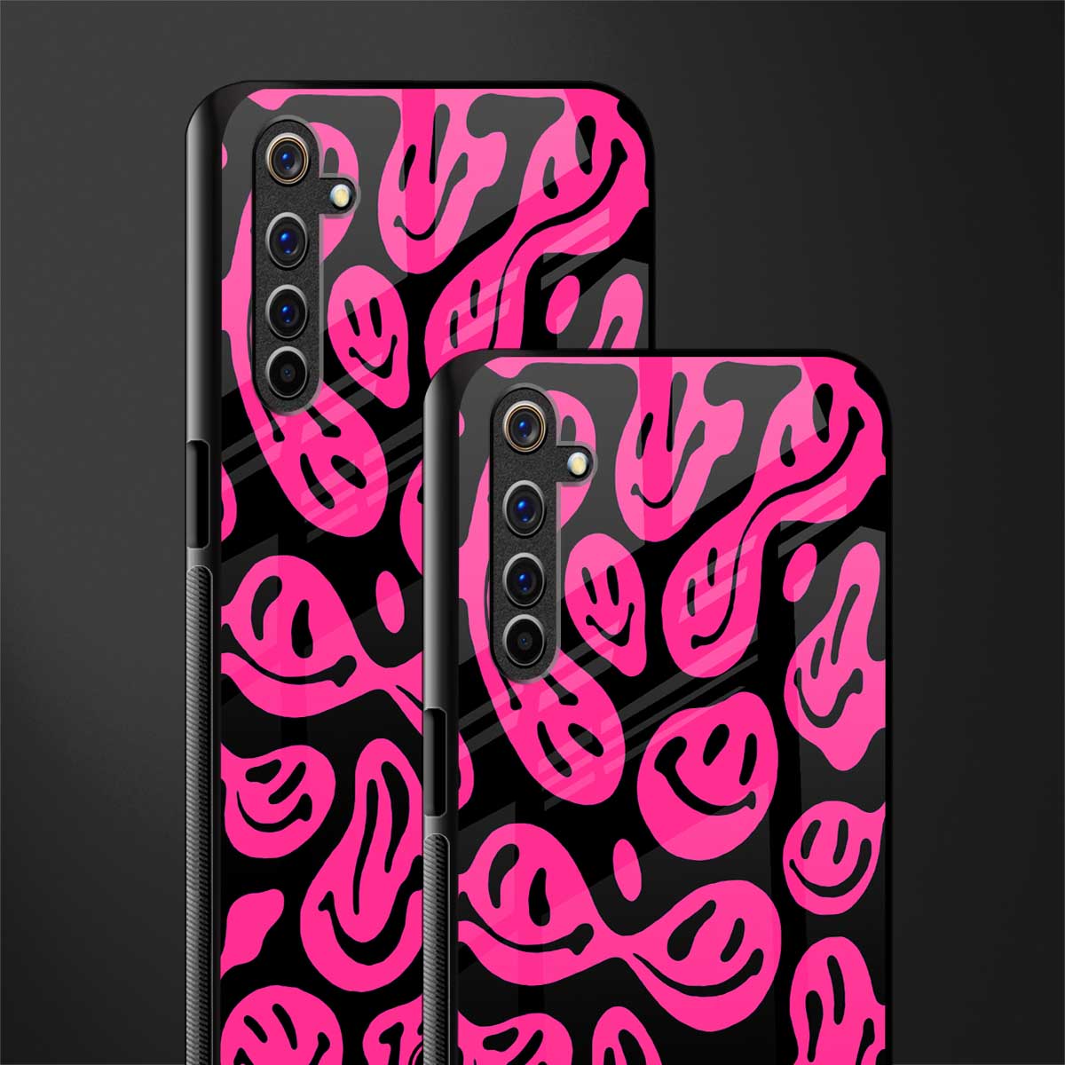 acid smiles black pink glass case for realme 6 image-2