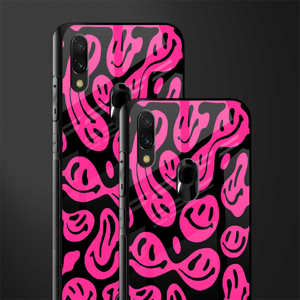 acid smiles black pink glass case for redmi 7redmi y3 image-2