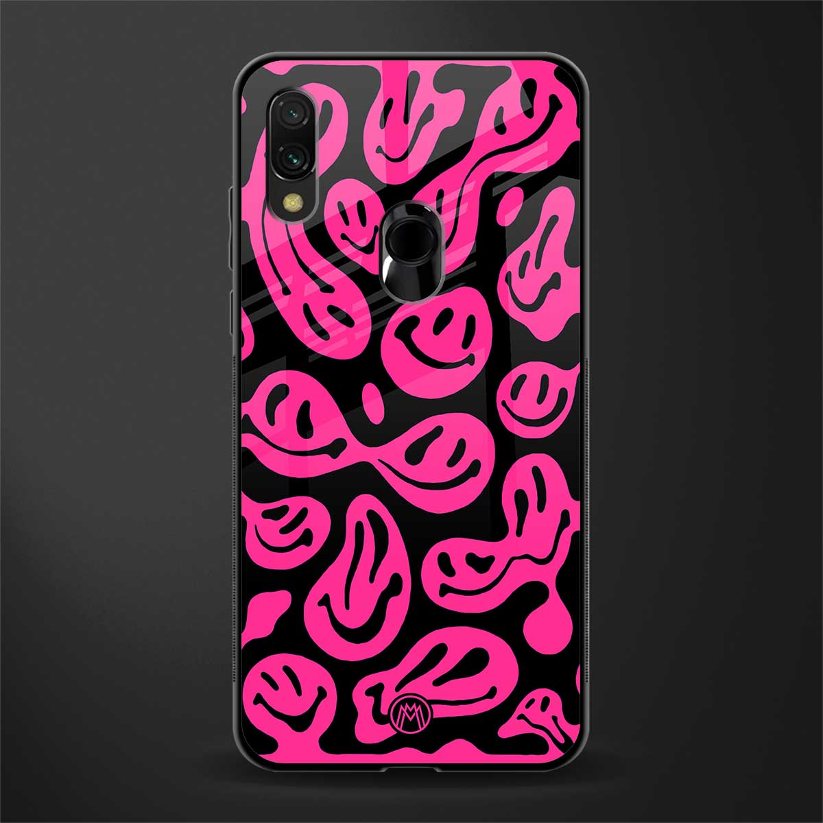 acid smiles black pink glass case for redmi 7redmi y3 image