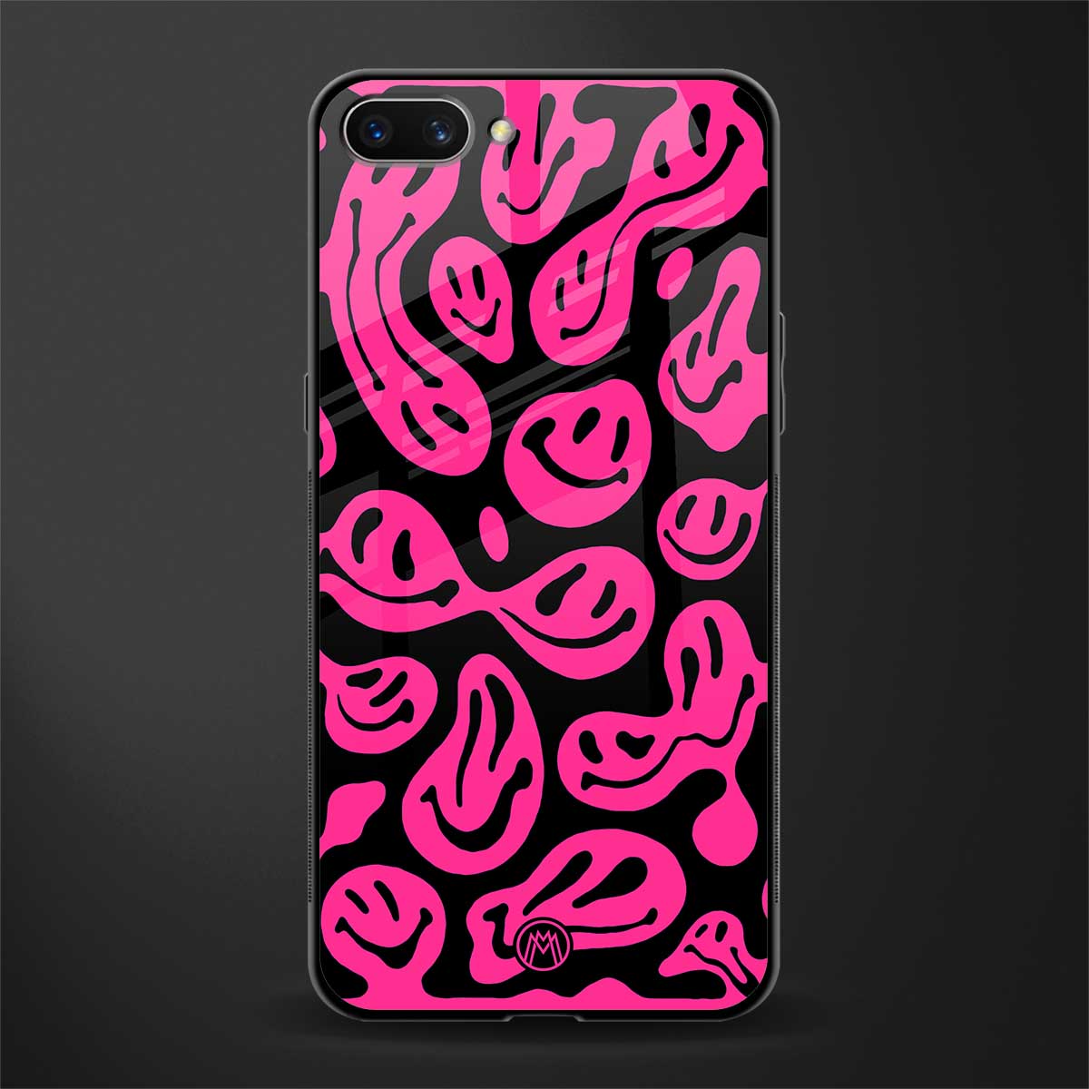 acid smiles black pink glass case for realme c1 image