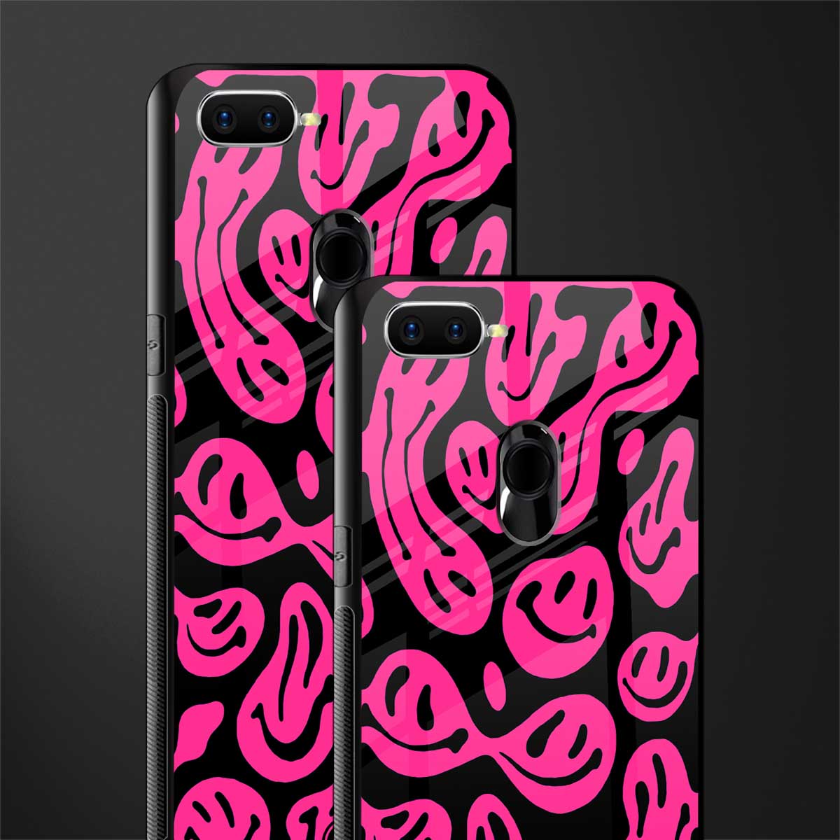 acid smiles black pink glass case for oppo a5s image-2