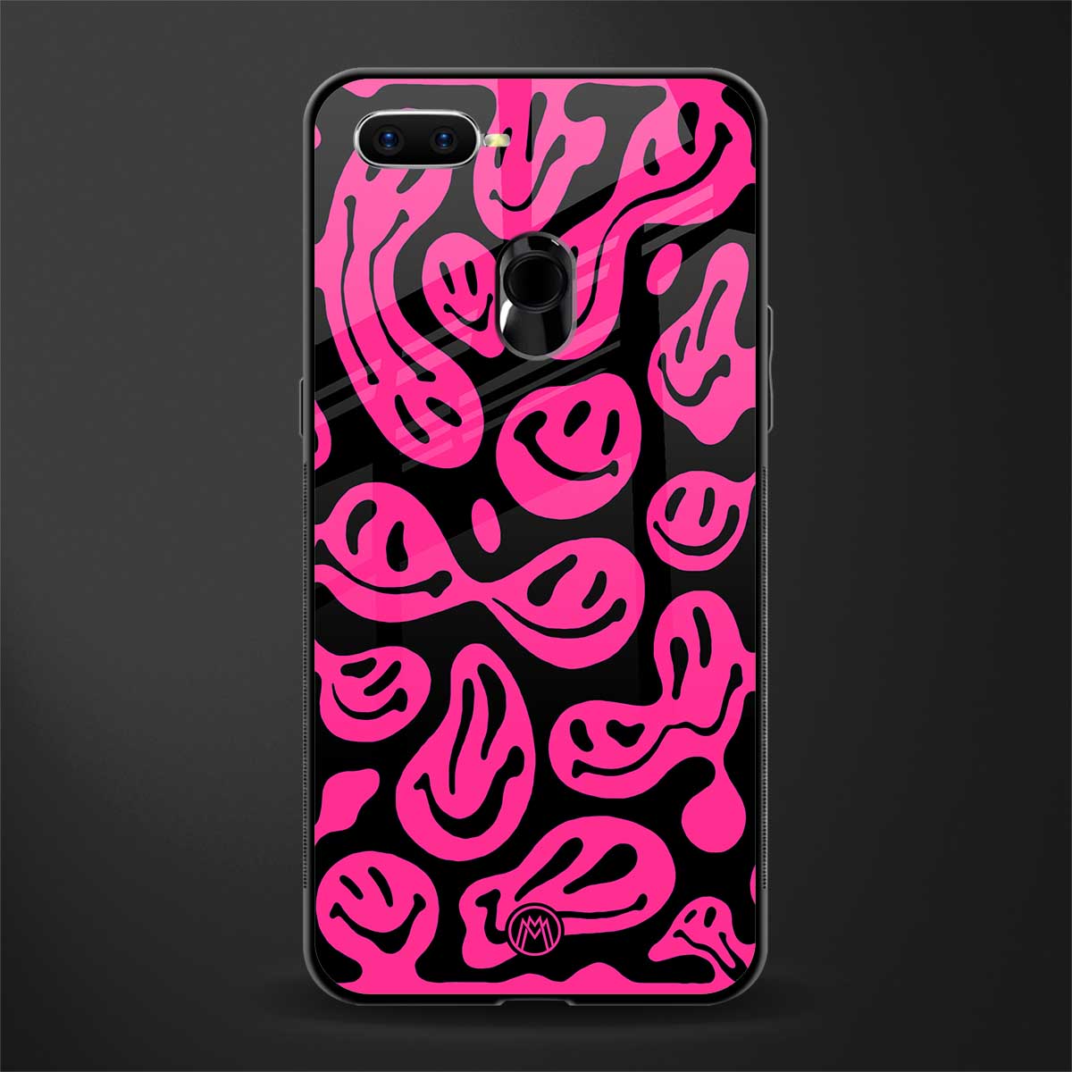 acid smiles black pink glass case for oppo a12 image