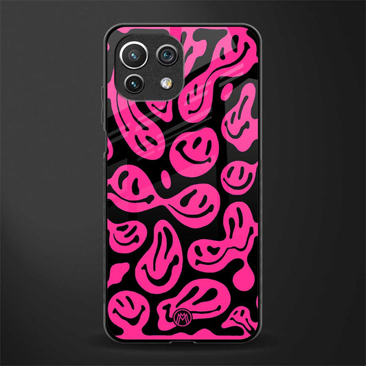 acid smiles black pink glass case for mi 11 lite image