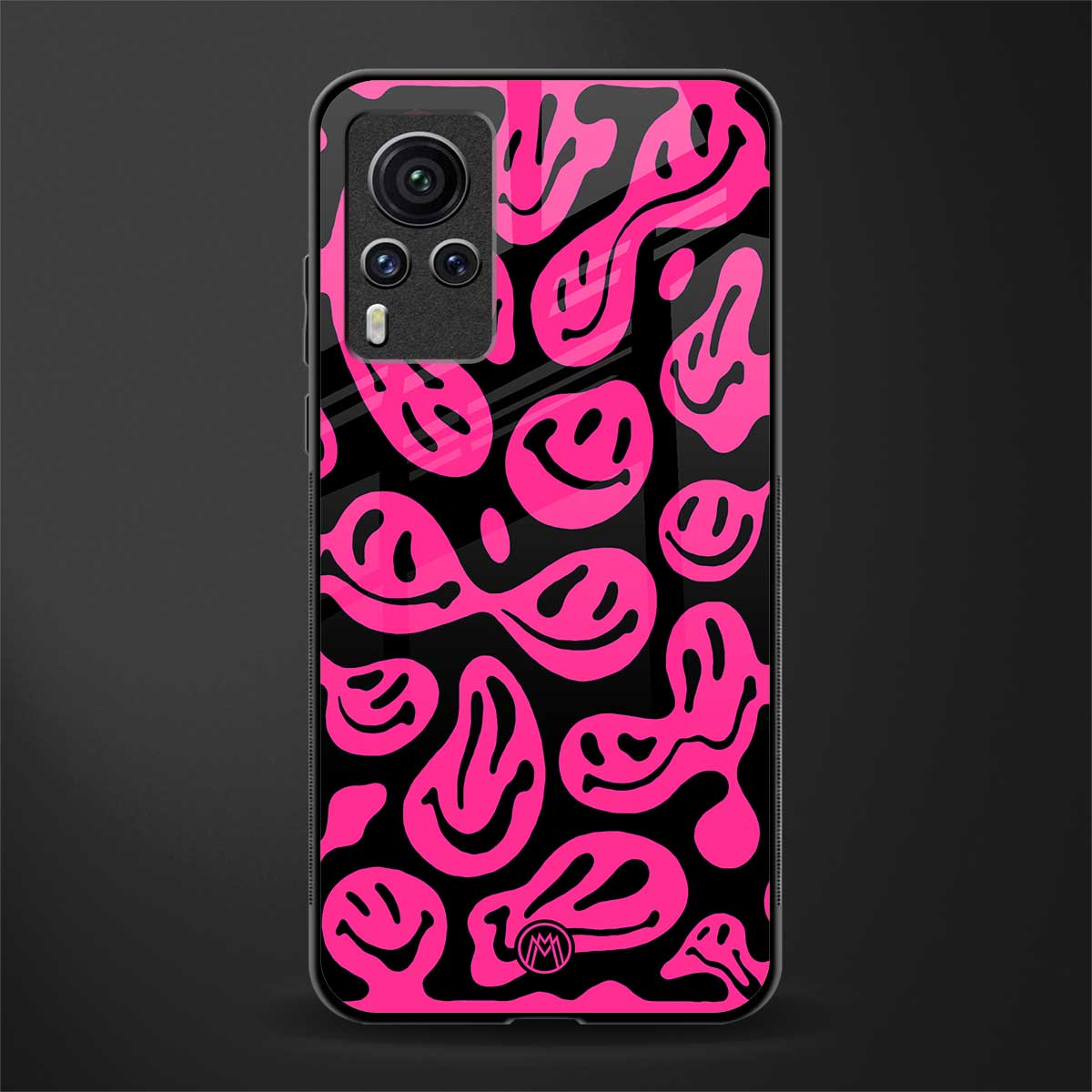 acid smiles black pink glass case for vivo x60 pro image