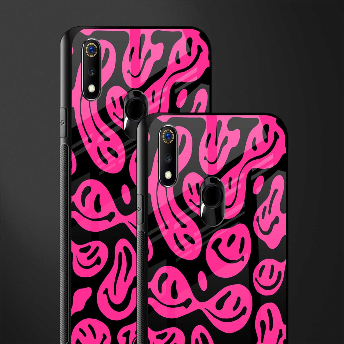 acid smiles black pink glass case for realme 3 image-2