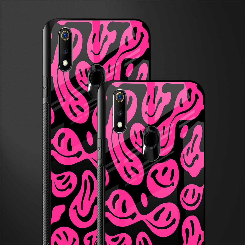 acid smiles black pink glass case for realme 3 pro image-2