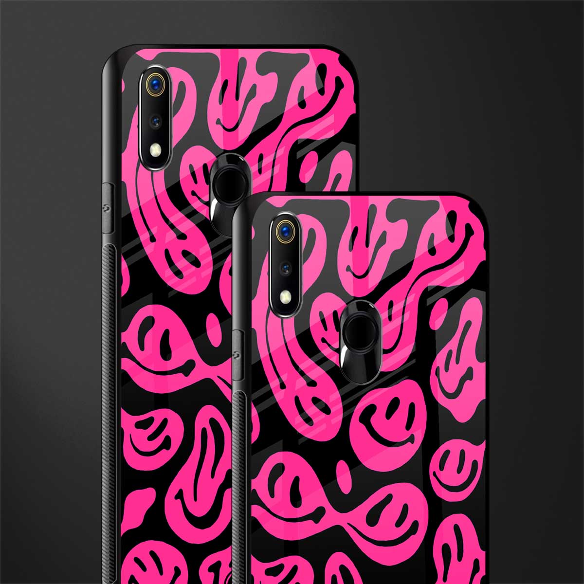 acid smiles black pink glass case for realme 3 pro image-2