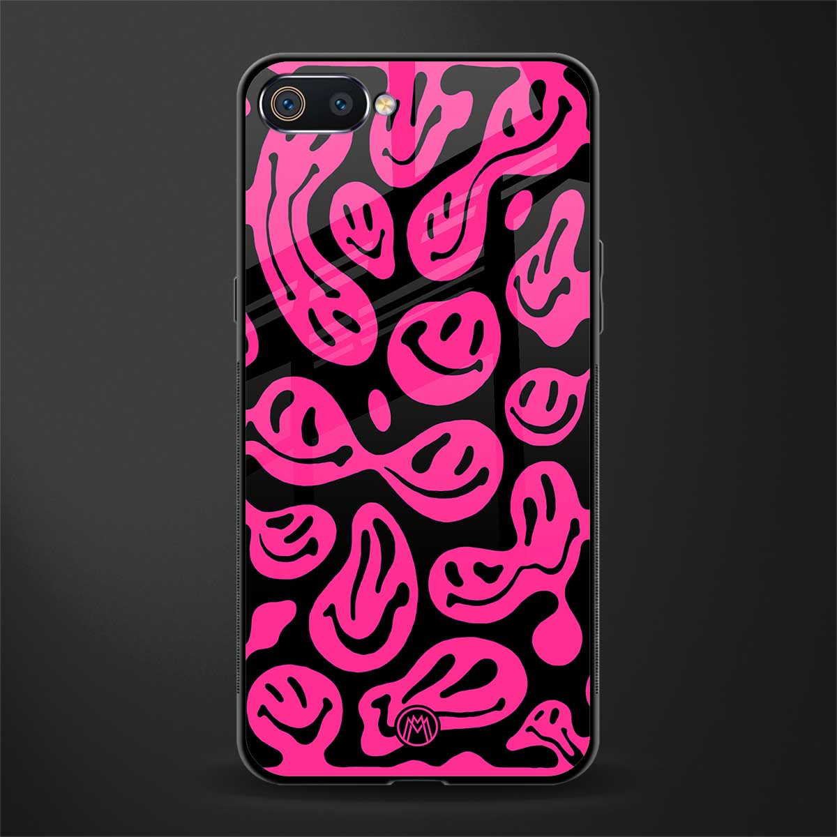 acid smiles black pink glass case for realme c2 image