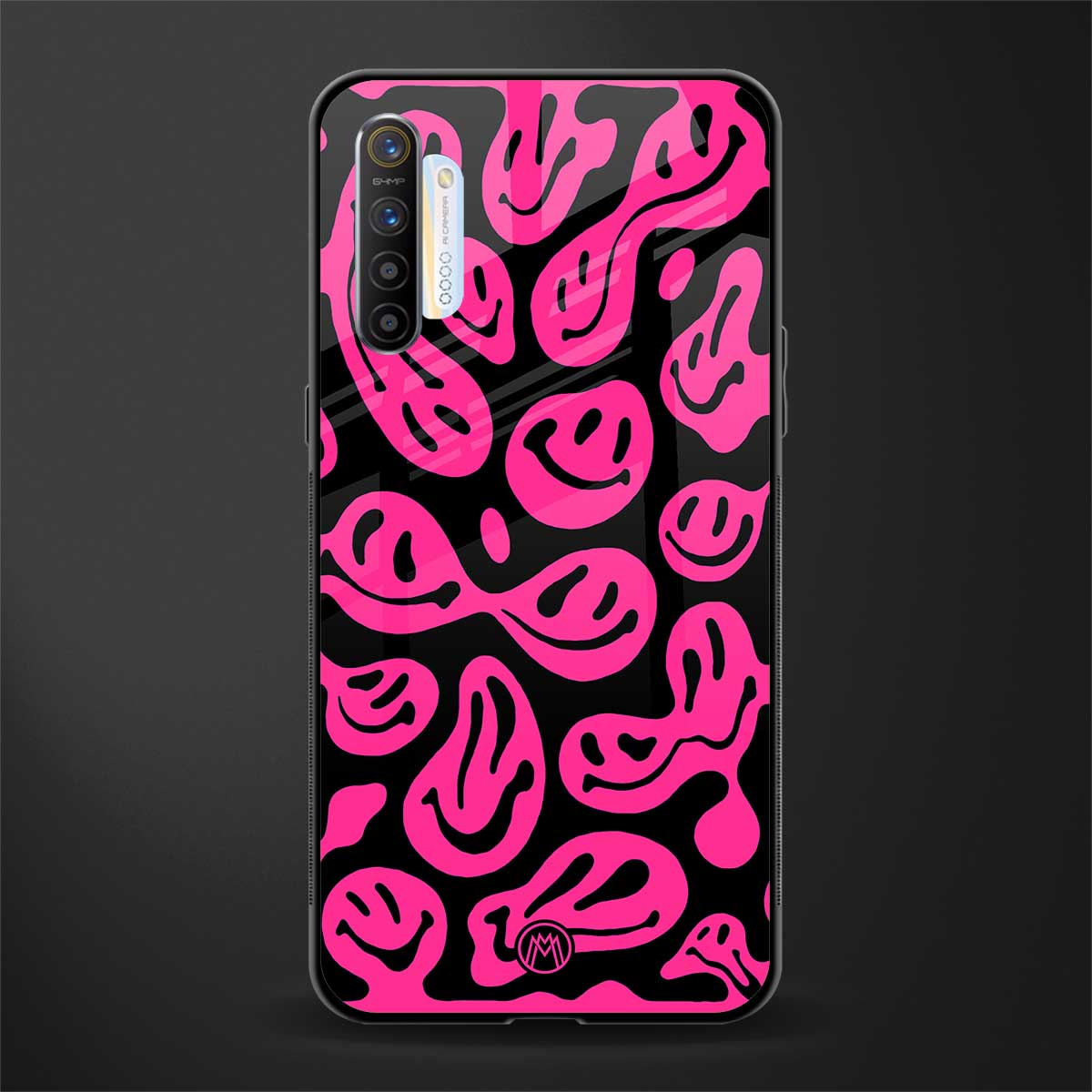 acid smiles black pink glass case for realme xt image
