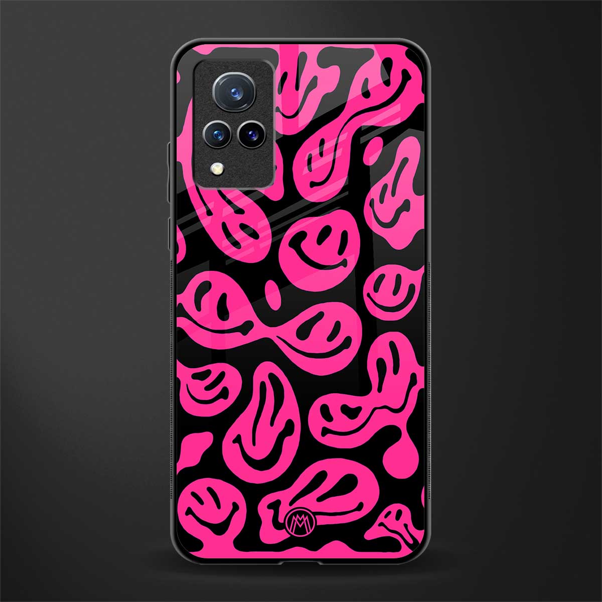acid smiles black pink glass case for vivo v21 5g image