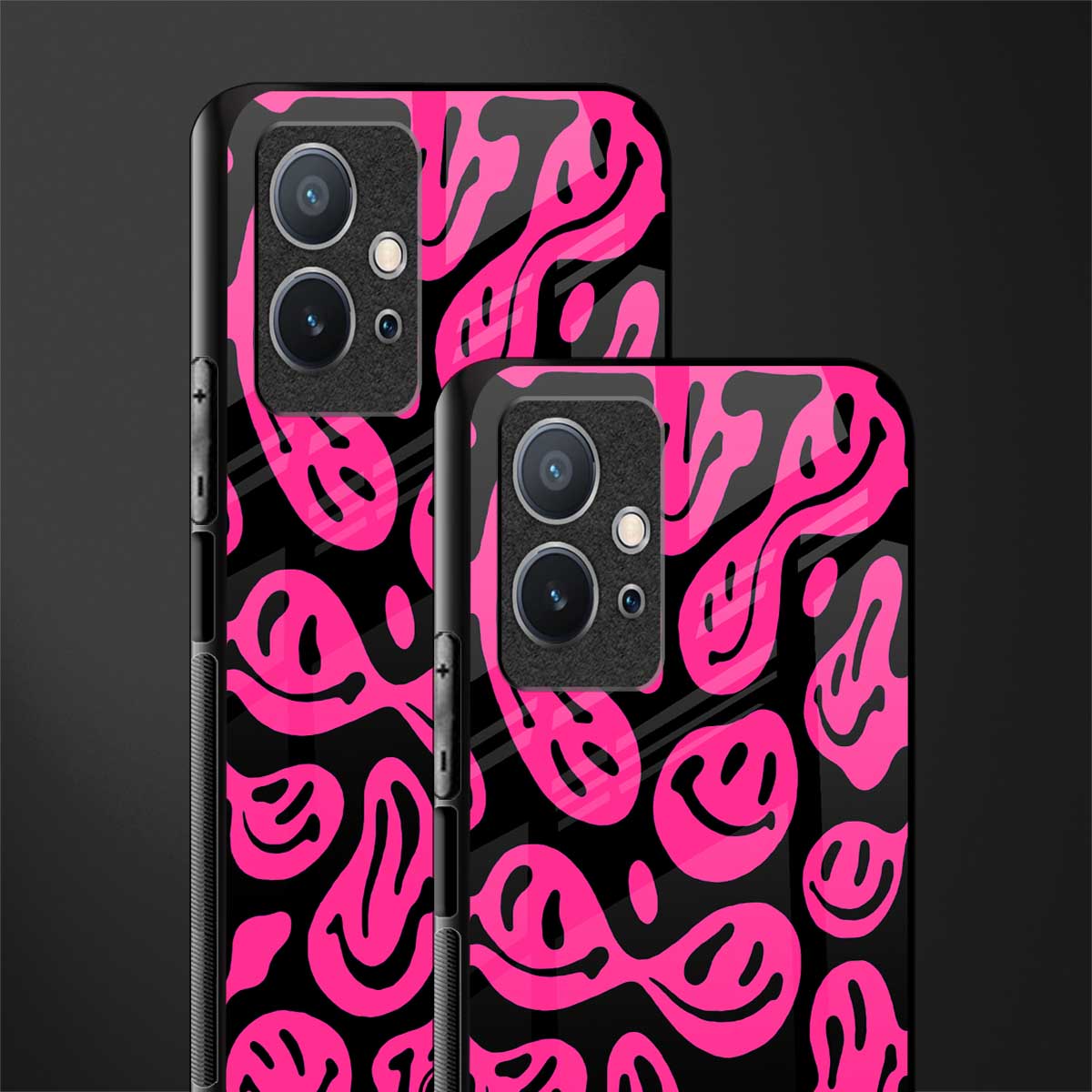 acid smiles black pink glass case for vivo t1 5g image-2