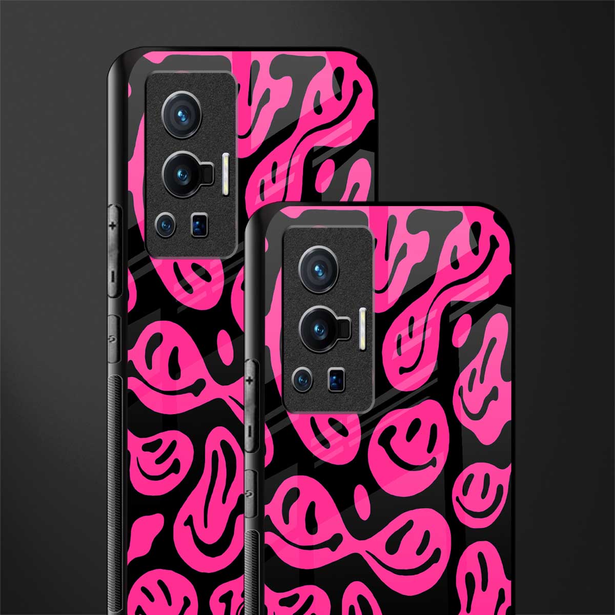 acid smiles black pink glass case for vivo x70 pro image-2