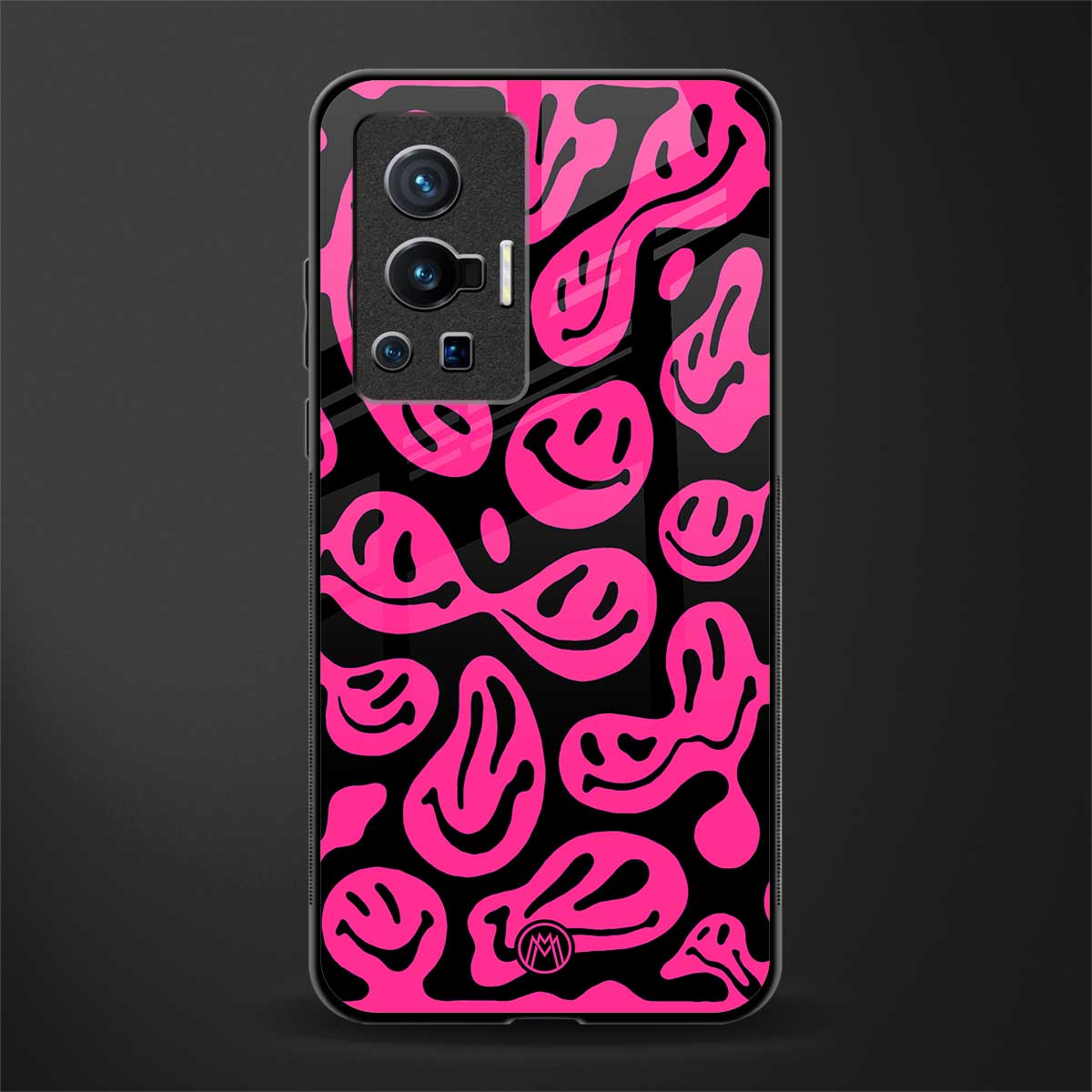 acid smiles black pink glass case for vivo x70 pro image