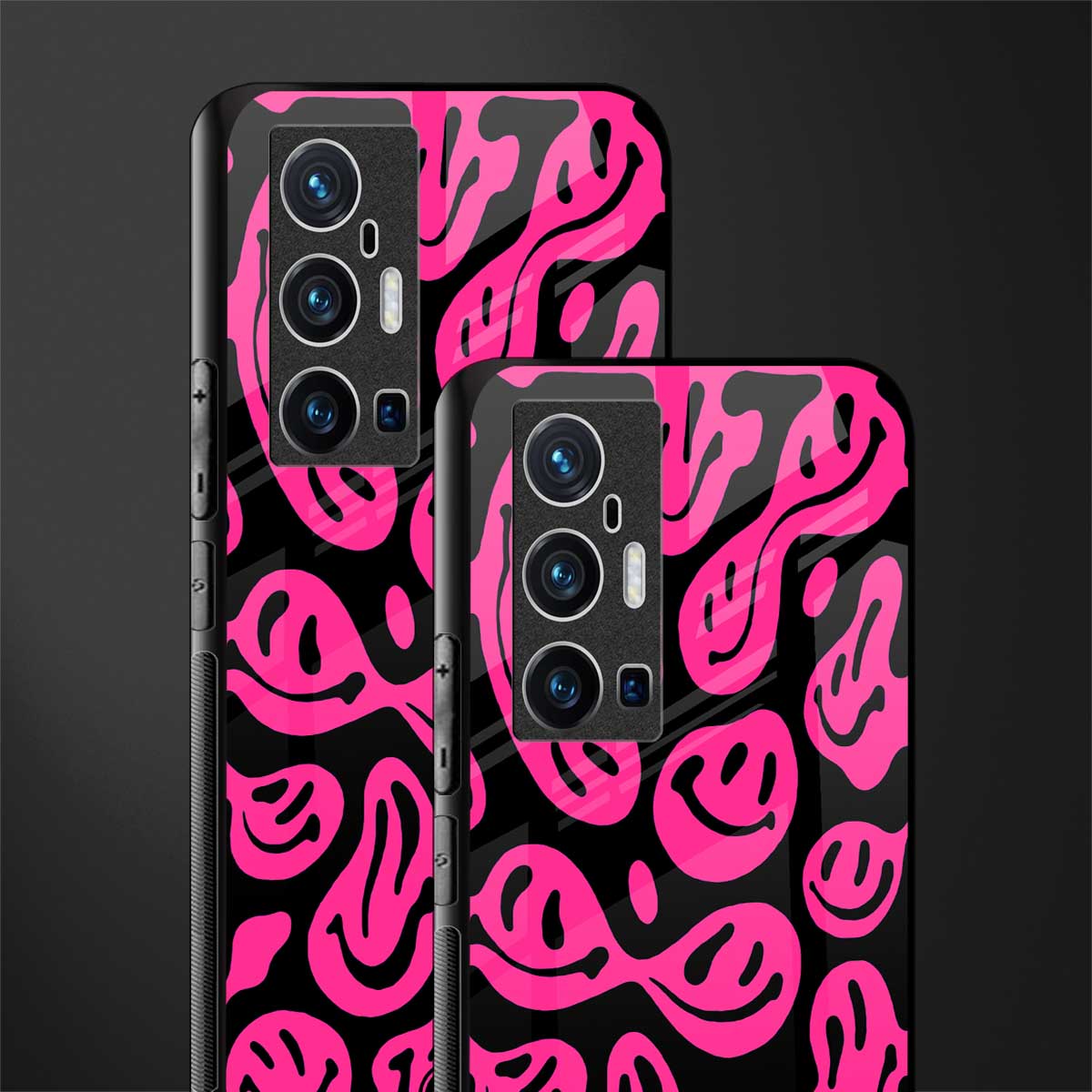 acid smiles black pink glass case for vivo x70 pro plus image-2